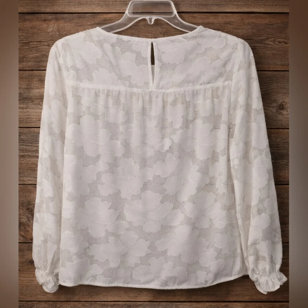 Banana Republic Ivory Floral Lace Long-Sleeve Blouse